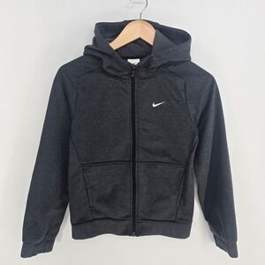 Nike Full Zip Hoodie Kids Size M Dark Grey Therma-FIT Fleece Swoosh Jacket